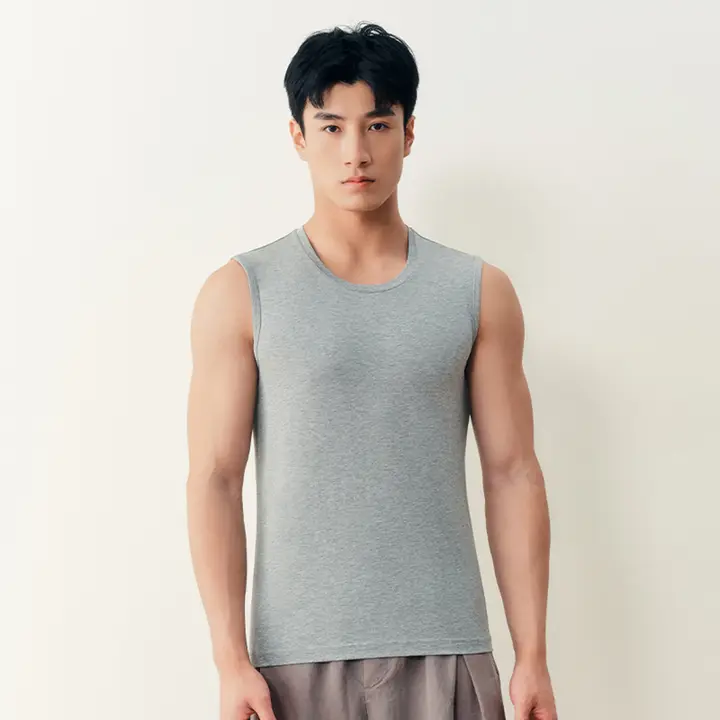 夏用 メンズノースリーブTシャツ【極上の柔らかさ・通気性・抗菌防螨・広い肩幅】