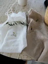 自然素材の100%リネン刺繍エプロン【居家文芸風】