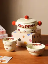 高級感ある日本式陶器の丼【フタ付き・ダブルハンドル・かわいいデザイン】