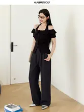 ジャズスタイル ブラック トップス【直角肩・ワンショルダー・大きいサイズ・着やせ効果】（セットアップ対応）