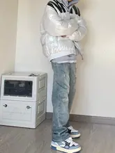 アメリカンハイストリート風 ビンテージウォッシュ加工 デニムパンツ【ルーズフィット・ストレート・ヒップホップスタイル】