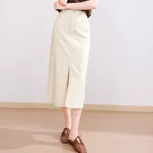 ハイウエストスリットデニムスカート【Aライン・ミディ丈】