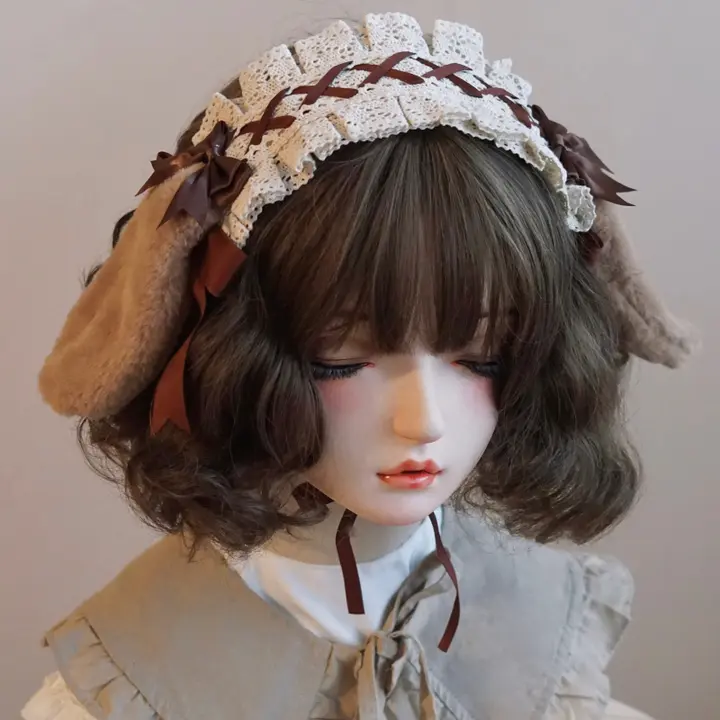 手作りウサギ耳ヘアバンド【ラブリーロリータ・リボン付き】