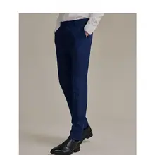 ブルーのビジネスカジュアルストレートパンツ【快適なフィット感・ドレスパンツ】（セットアップ対応）
