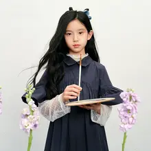 ワンピース キッズ ガールズ フライングスリーブ プレッピースタイル ヴィンテージ ハイウエスト ロング丈 フォーマルドレス きれいめ 秋