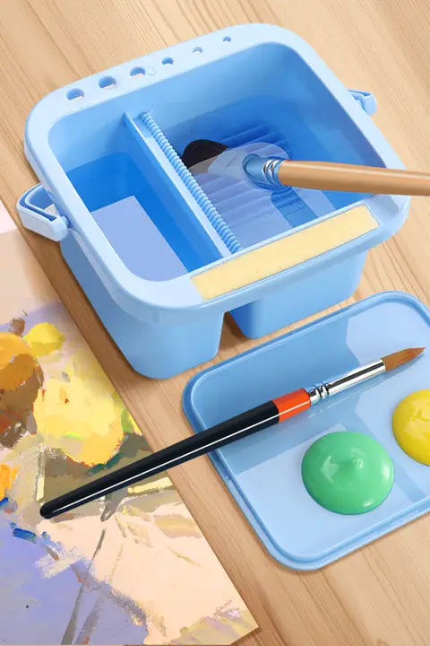 多機能洗筆桶【絵画用・水彩・アクリル絵具対応・パレット付き・小型四角型】