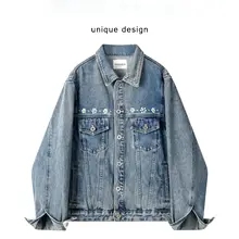 デザイン性の高い刺繍入りデニムジャケット【レトロ風・早秋用・長袖】