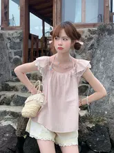 ピンクのフリーブ袖トップスと黄色のスカート【夏用・フルオープン対応】