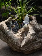 中華風レトロ風合いの石彫花盆【通気性のある庭用装飾】