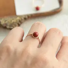 天然南紅瑪瑙リング【14Kゴールドコーティング・手作り・ワイヤーラップデザイン】