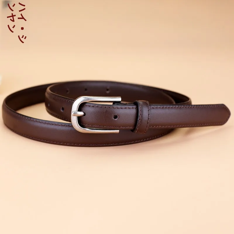 レディース 本革製 コーヒー色のヴィンテージスタイル ベルト【細身・針金バックル】