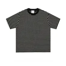 美式復古風のバイカラーストライプTシャツ【ラウンドネック・夏用・ユニセックス・フィット】