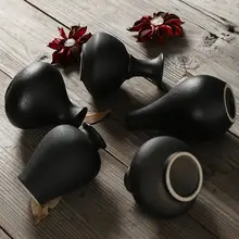 黒色陶製ミニ花瓶【ドライフラワー用・和風・インテリア装飾】