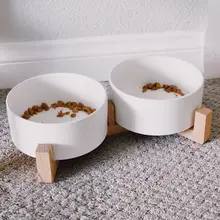 猫用陶器食器セット【首に優しいデザイン・給水と給餌用・可愛い二重ボウル】