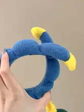 可愛いファーバッジ付き大眼キャラクターのヘアバンド【高めのデザイン・洗顔用】