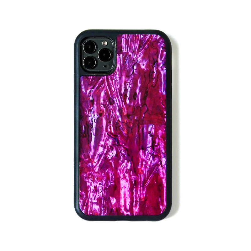 粉色紫の偏光ビンテージ真珠シェルスマホケース：iPhone11Max・iPhone7/8Plus対応の柔らかい全包型カバー