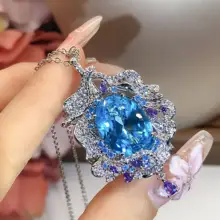 洗練された海洋ブルーダイヤモンドペンダントネックレス【煌めくデザイン・女性用】