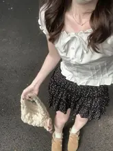 フレンチスタイル 白色パフスリーブブラウス【夏用・ウエスト絞り・フリル付き】