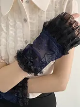 ロリータ風レースフリルの白いアームカバー【春用・UVカット・リボン付き】