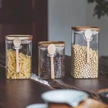 スプーン付き食品級ガラス保存容器【密閉タイプ・キッチン用・穀物・コーヒー豆・茶葉用】