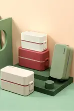 食品級プラスチック製二段式ランチボックス【分仕切り・密閉・電子レンジ対応・持ち運び便利】