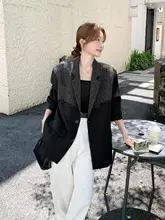 黒のパッチワークデザインレディースジャケット【春・スタイリッシュ・カジュアル】