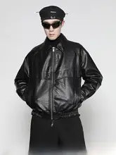 RAYSHOW ヴィンテージ風 ライチパターン ワイドフィット ショートレザージャケット