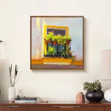 金色の窓を背景にしたモダンな静物画【手描き・レストラン用・アート】