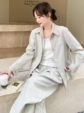 米白色通勤コーディネート【春秋用・スーツ風・パンツ付き】（セットアップ対応）