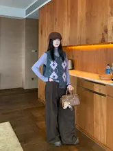 レトロカラーブラウンのタック入りパンツ【ハイウエスト・ゆったり・ワイドレッグ】