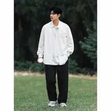 ユニセックス 春秋用ゆったりロングスリーブシャツ【ホワイト・無地・カジュアル】