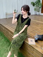 ブラックTシャツドレス【夏用・カジュアル・グリーンのレースキャミドレス・デザイン性あり】（セットアップ対応）