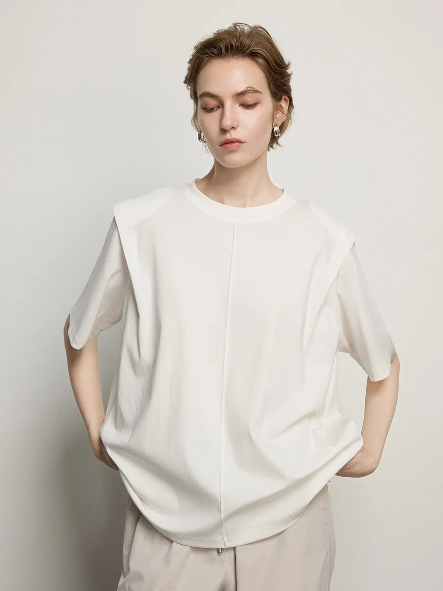 フィットコットン半袖Tシャツ【パッド入り・ファッションデザイン・女性用】