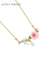 デザイン性の高いムクゲの花とトンボのネックレス【カジュアル・鎖骨チェーン】