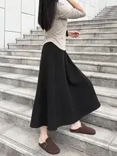 加熱加工のフランネルサテンスカート【中長丈・高腰・ワイドデザイン・スリム効果】