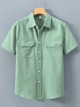 メンズ夏用工装シャツ【半袖・ゆったりフィット・薄手・純綿・2ポケット】