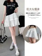 白色レースのバレエ風ミニスカート【コットン製・春夏用・Aライン・ふんわりデザイン】