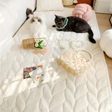 蔓越家 北欧スタイル 厚手ベッドサイドマット【クリーム色・防滑・家庭用】