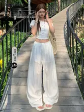 白色極上の柔らかさの薄手ワイドレッグパンツ【フィット・夏用】