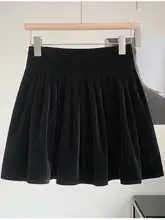 黒のベルベットハイウエストAラインプリーツスカート【秋冬用・ミニ丈】