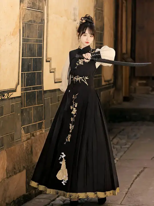 侠客風漢服【男女兼用・黒・スタイリッシュなデザイン・春秋用】（セットアップ対応）