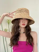 フランス風レトロ透かし編みラフィア帽子【夏用・日除け・鐘型デザイン】