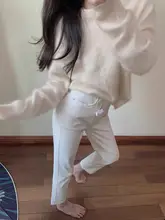 高腰ストレートデニムパンツ【女性用・柔らかい・九分丈】