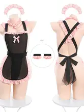 セクシーな透け感のメイド風エプロン【背中あき・甘かわいい・リトルブラックドレス】（セットアップ対応）