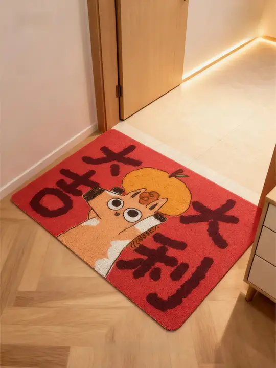 かわいいデザインの新年用玄関マット【馬年・輪形・シルク素材】