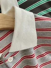 学院風ポロ襟秋用長袖Tシャツ【横縞・体型カバー・ゆったりデザイン】