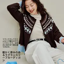 レトロな花柄ニットカーディガン【赤・秋季・重ね着対応】