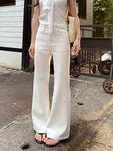 夏用 の白牛生地を使用した女性用ストレートデニムパンツ【極上の柔らかさ・ミニフレア・小柄対応】（セットアップ対応）