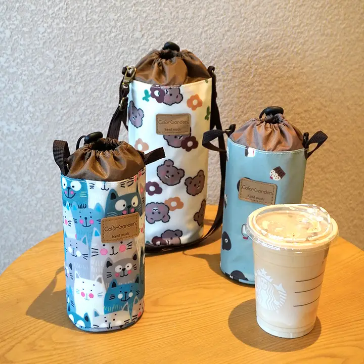 防水保温デザインの水筒ケース【かわいいキャラクター・斜め掛け・厚手・丸型】