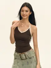 美式レトロスタイルのバイカラーハイネックタンクトップ【夏用・インナー対応】
